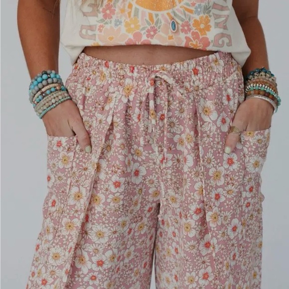 Three Bird Nest Pants - Three Bird Nest Floral Pink Wide Leg Pants